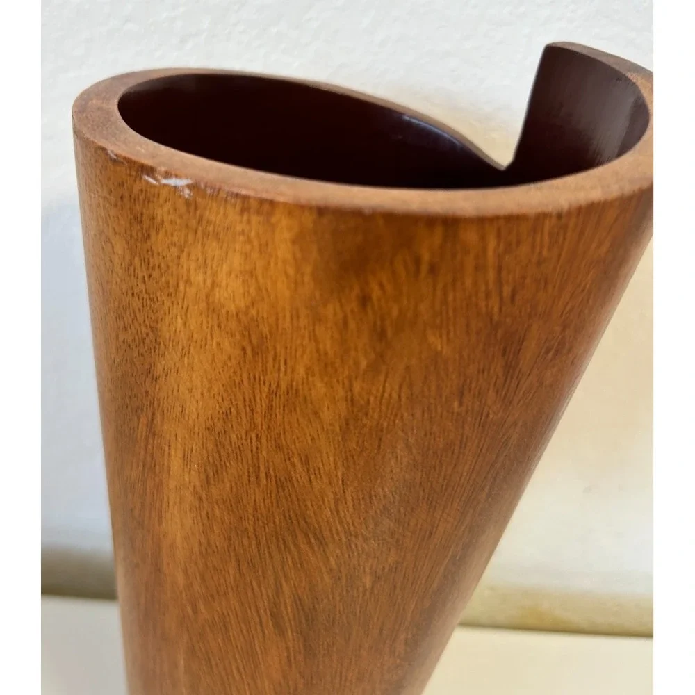 Crate and Barrel Maganda Cylinder Acacia Wood Vase Asymmetrical Design Decor 12
